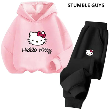 Hello Kitty Girls Hoodie  Pants Set  Cute  Cozy Kids Outfit