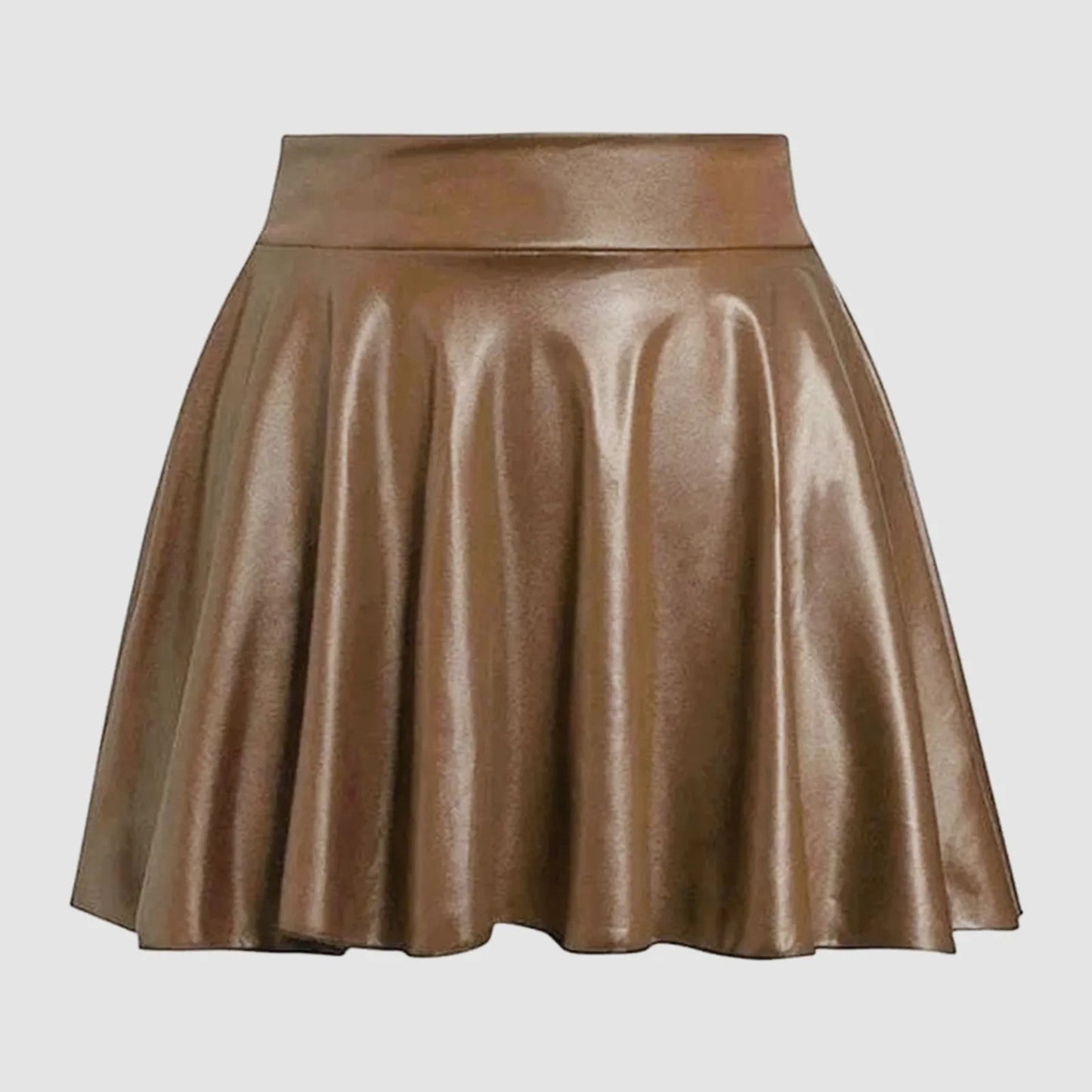 High Waist Metallic Leather Pleated Mini Skirt