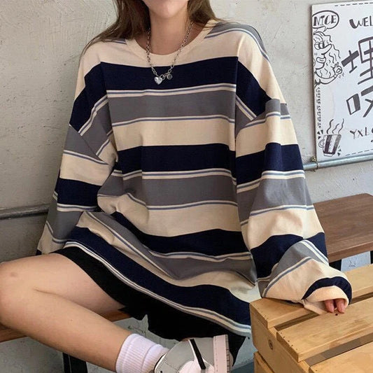 Oversized Striped Hoodie - Womens Harajuku Sweatshirt Korean Streetwear Top