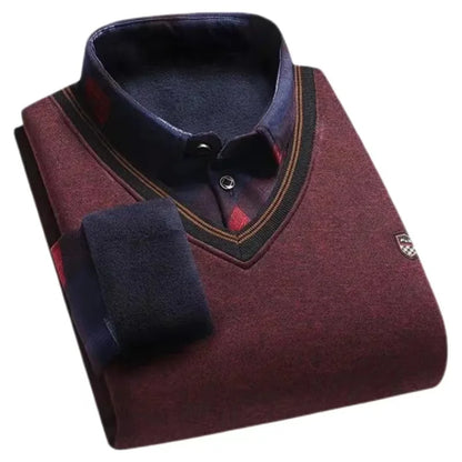 Mens Velvet-Lined Stand-Up Collar Sweater - Thickened Casual AutumnWinter Wear