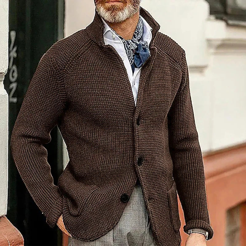 Mens Slim-Fit Knitted Cardigan - Casual Autumn-Winter Coat with Pockets