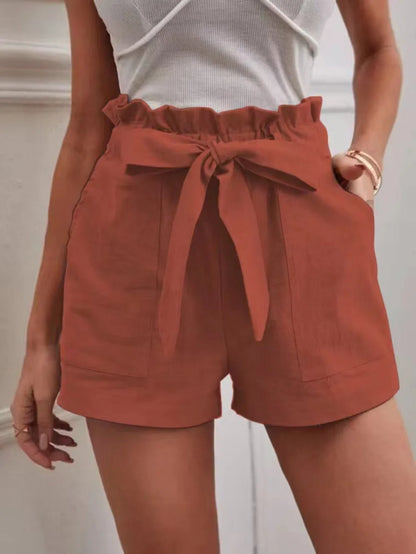 High-Waisted Linen Shorts for Women - Casual Wide Leg with Pockets