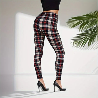 Khaki Plaid Womens Sports Leggings - Fitness Activewear for Women