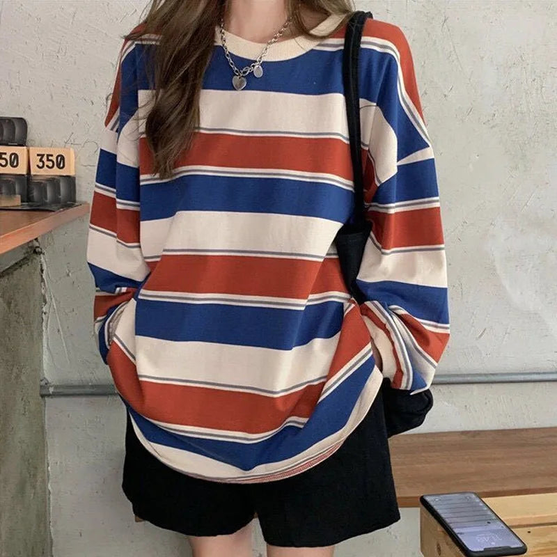 Oversized Striped Hoodie - Womens Harajuku Sweatshirt Korean Streetwear Top