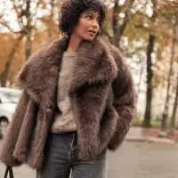 Womens Faux Fur Coat - Retro Lapel Long Sleeve Jacket