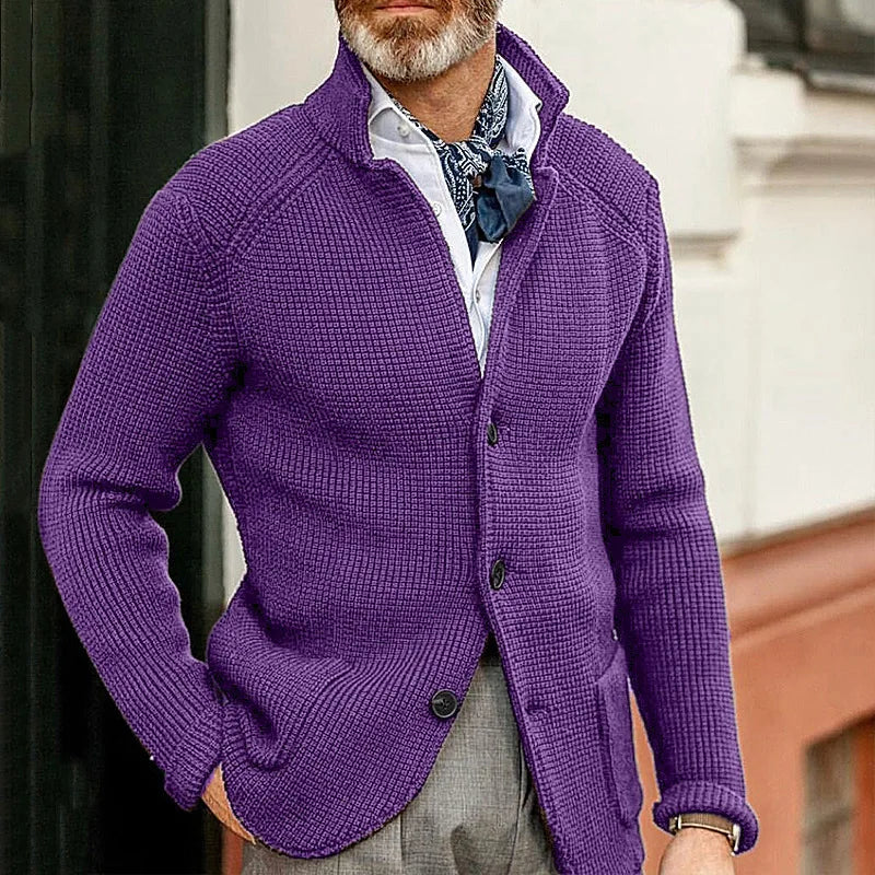 Mens Slim-Fit Knitted Cardigan - Casual Autumn-Winter Coat with Pockets