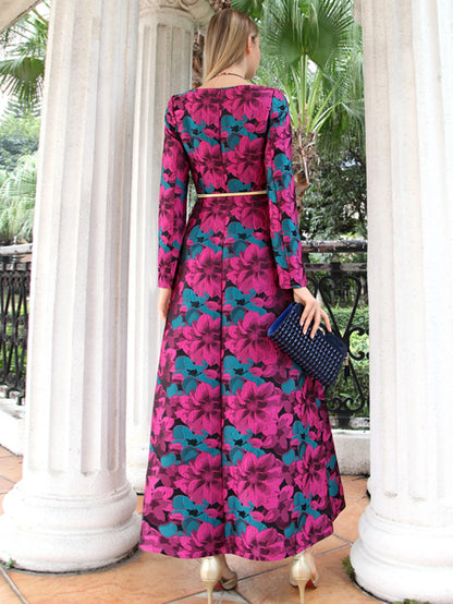 Elegant Floral Jacquard Maxi Dress for Women