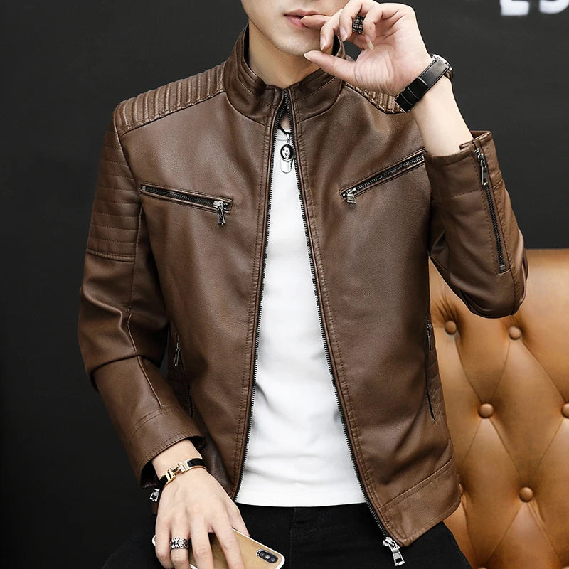 Mens Casual Leather Jacket for Streetwear Style