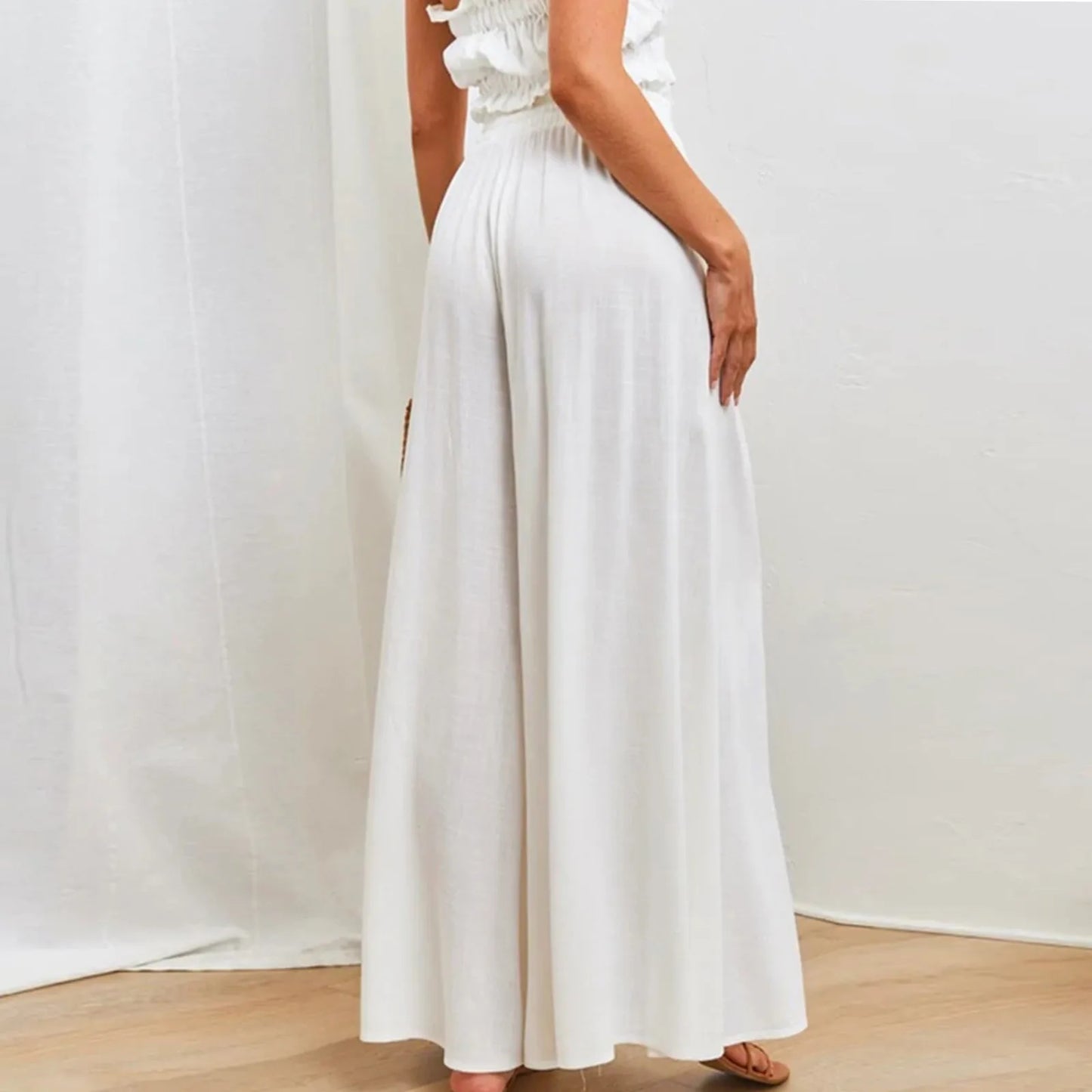 High Waist Wide Leg Pants - Casual Plus Size Summer Trousers