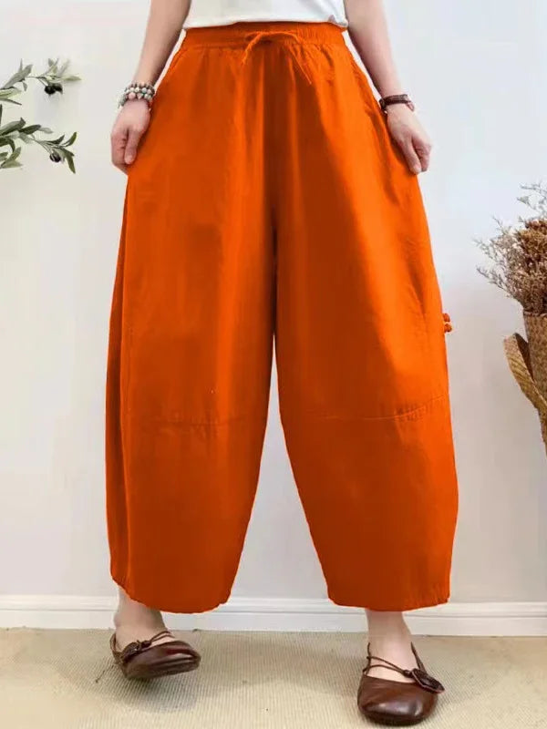 Womens Khaki Oversized Harem Pants - Baggy Cotton Linen Lantern Pants with Pockets for Summer 2023