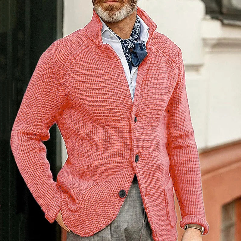 Mens Slim-Fit Knitted Cardigan - Casual Autumn-Winter Coat with Pockets