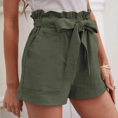 High-Waisted Linen Shorts for Women - Casual Wide Leg with Pockets