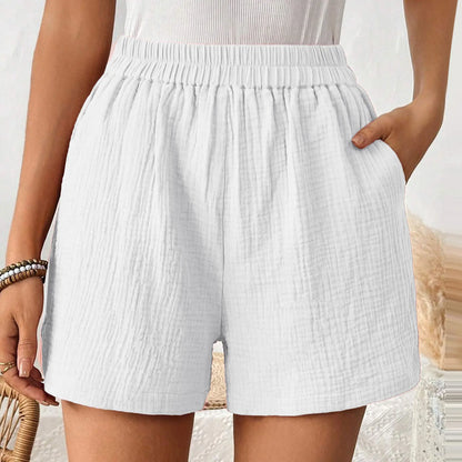 High Waist Cotton Pleated Shorts - Casual Womens Streetwear 2024