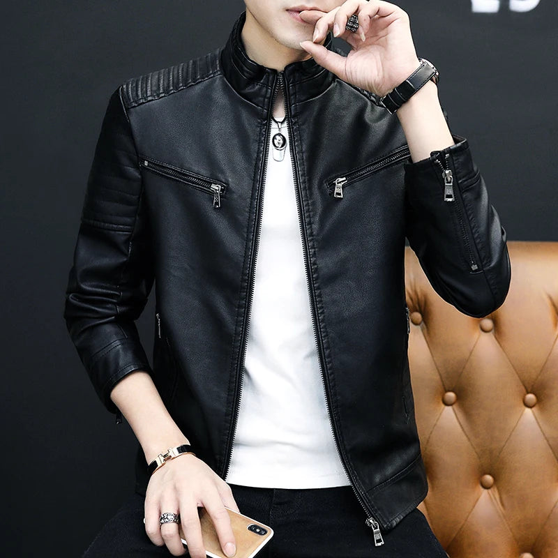 Mens Casual Leather Jacket for Streetwear Style