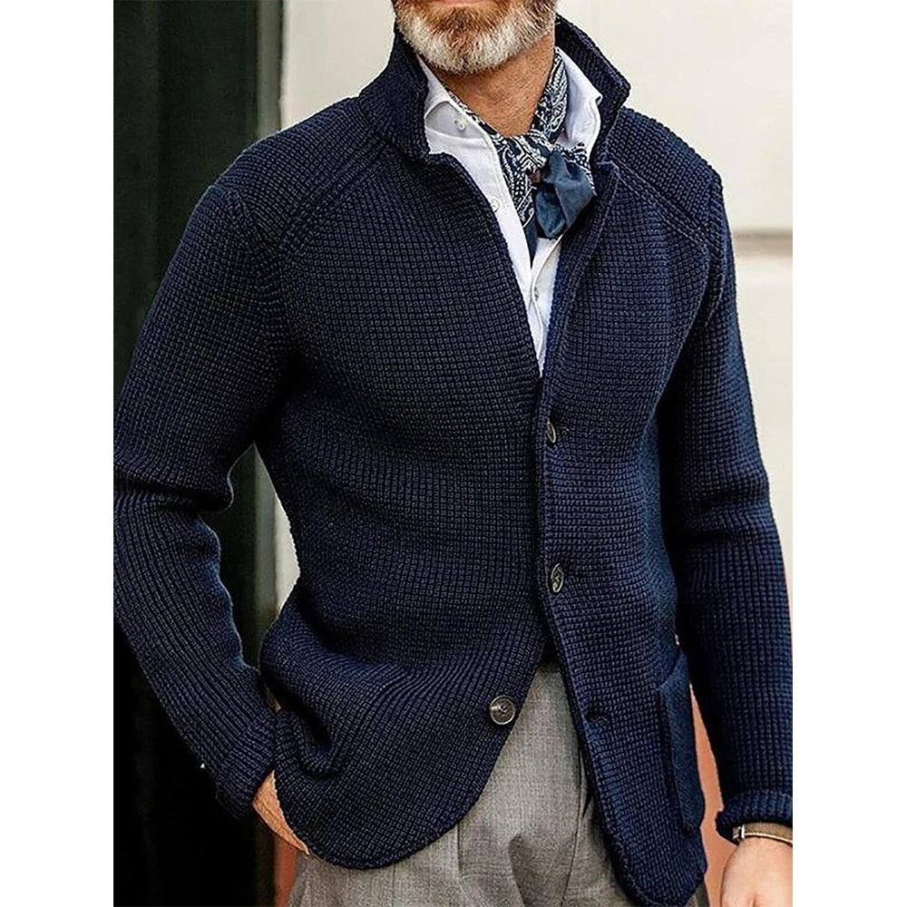 Mens Slim-Fit Knitted Cardigan - Casual Autumn-Winter Coat with Pockets