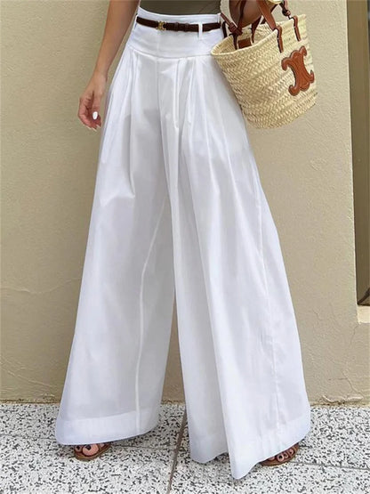 Wide Leg Palazzo Pants - High Waist Casual Trousers with Pockets for Women