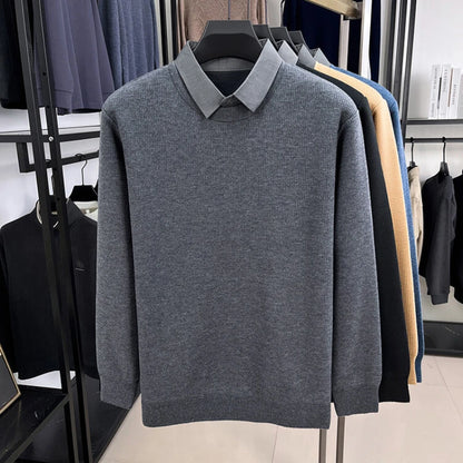 Layered-Look Sweater with Sewn-In Collar - Business Casual Knitwear for Men