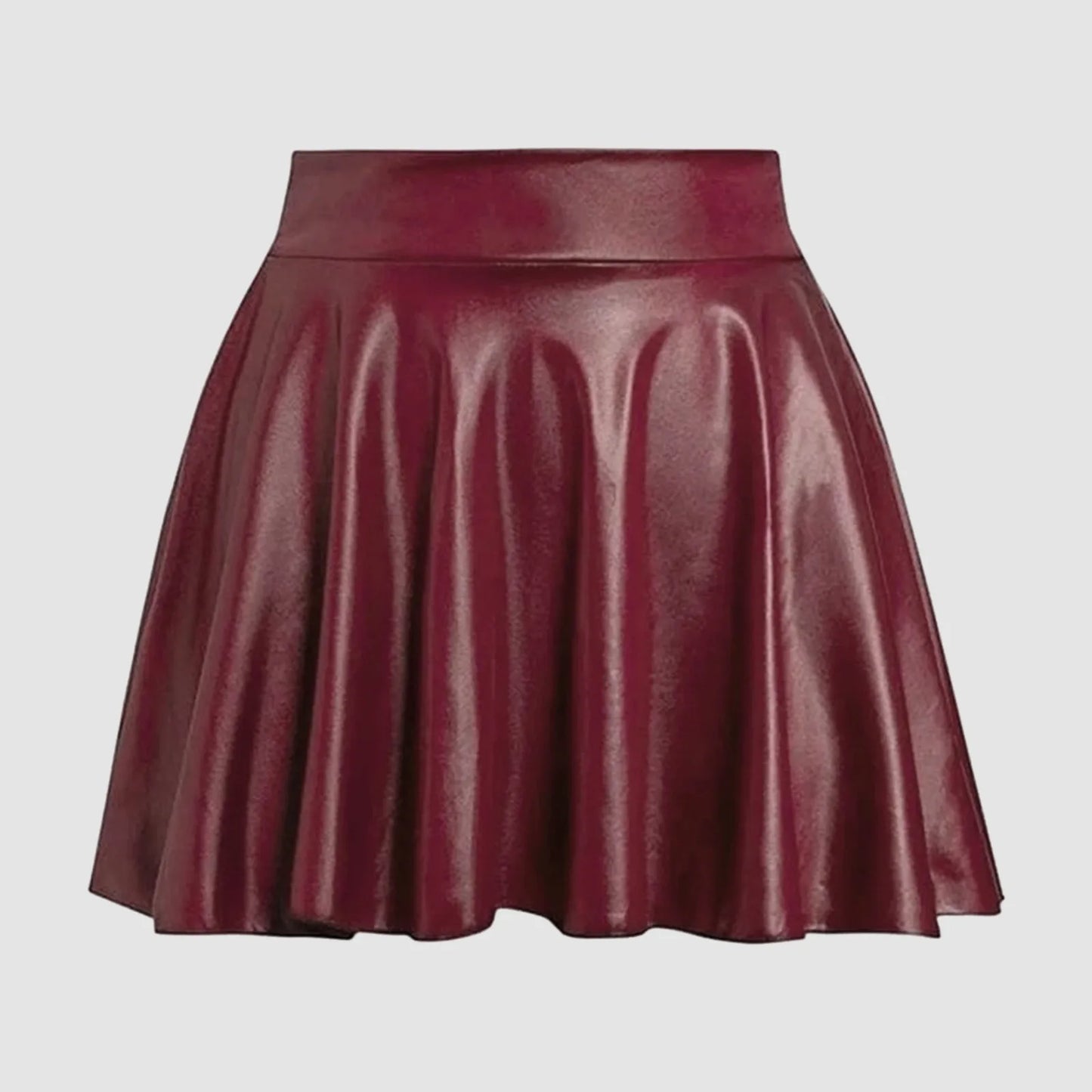 High Waist Metallic Leather Pleated Mini Skirt