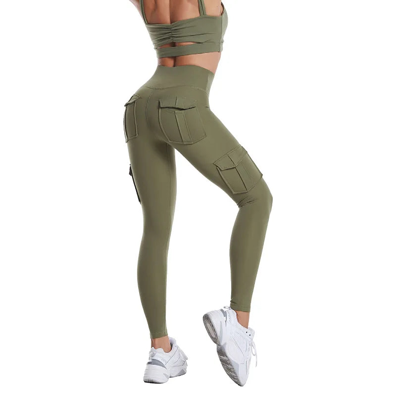 High Waist Womens Tights - Multi Pocket Active Leggings