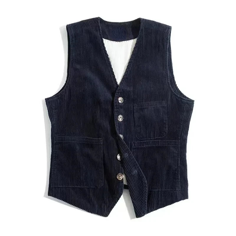 American Retro Corduroy Vest for Men - Stylish Workwear Jacket