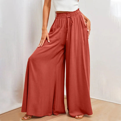 High Waist Wide Leg Pants - Casual Plus Size Summer Trousers