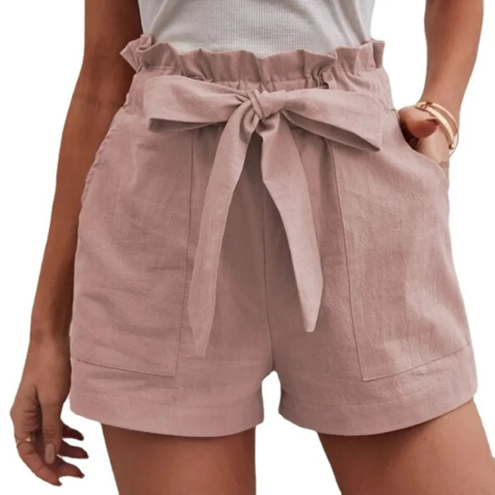 High-Waisted Linen Shorts for Women - Casual Wide Leg with Pockets