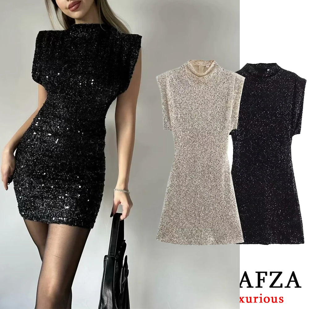 Sexy Black Sequin Mini Party Dress - Chic Sleeveless Evening Clubwear 2024