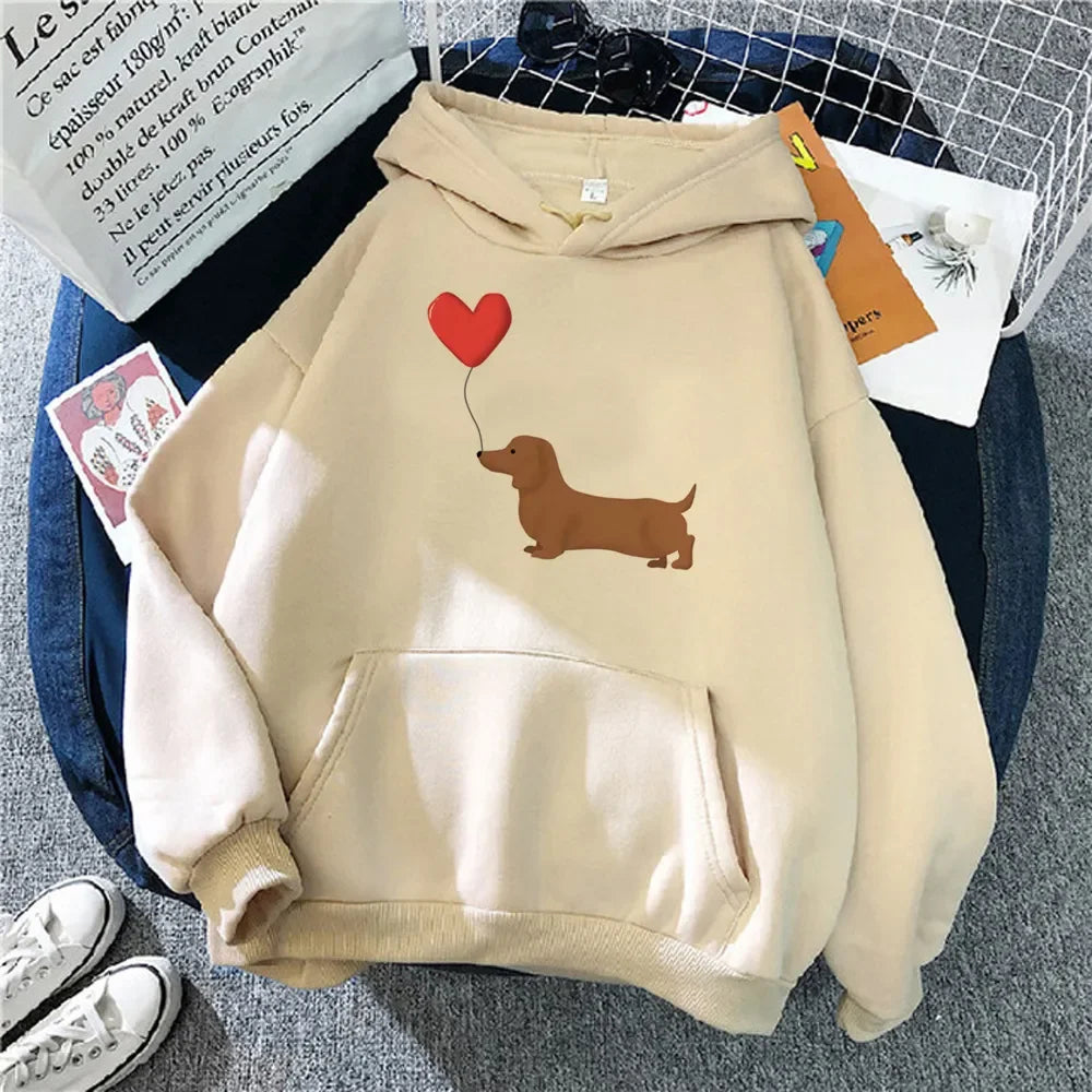 Funny Dachshund Hoodie for Women  Korean Style Anime Graphic Sweatshirt