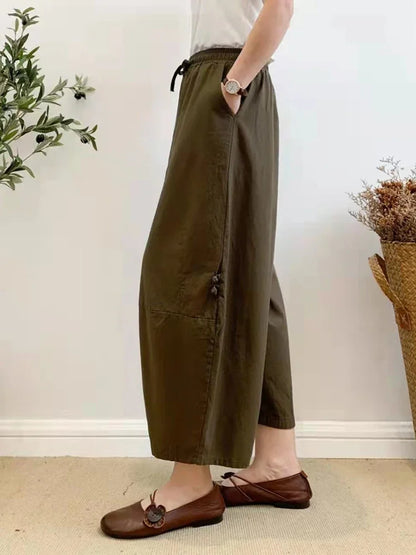 Womens Khaki Oversized Harem Pants - Baggy Cotton Linen Lantern Pants with Pockets for Summer 2023