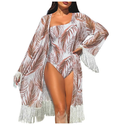 Chiffon Beach Cover-Up Set - Floral Print Bikini Wrap Swimwear