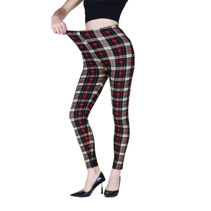 Khaki Plaid Womens Sports Leggings - Fitness Activewear for Women