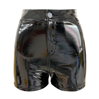 High-Waisted Black Leather Shorts - Stylish Elastic Comfort