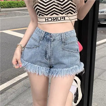 High-Waisted Black Denim Shorts - Plus Size Casual Summer Style with Drawstrings