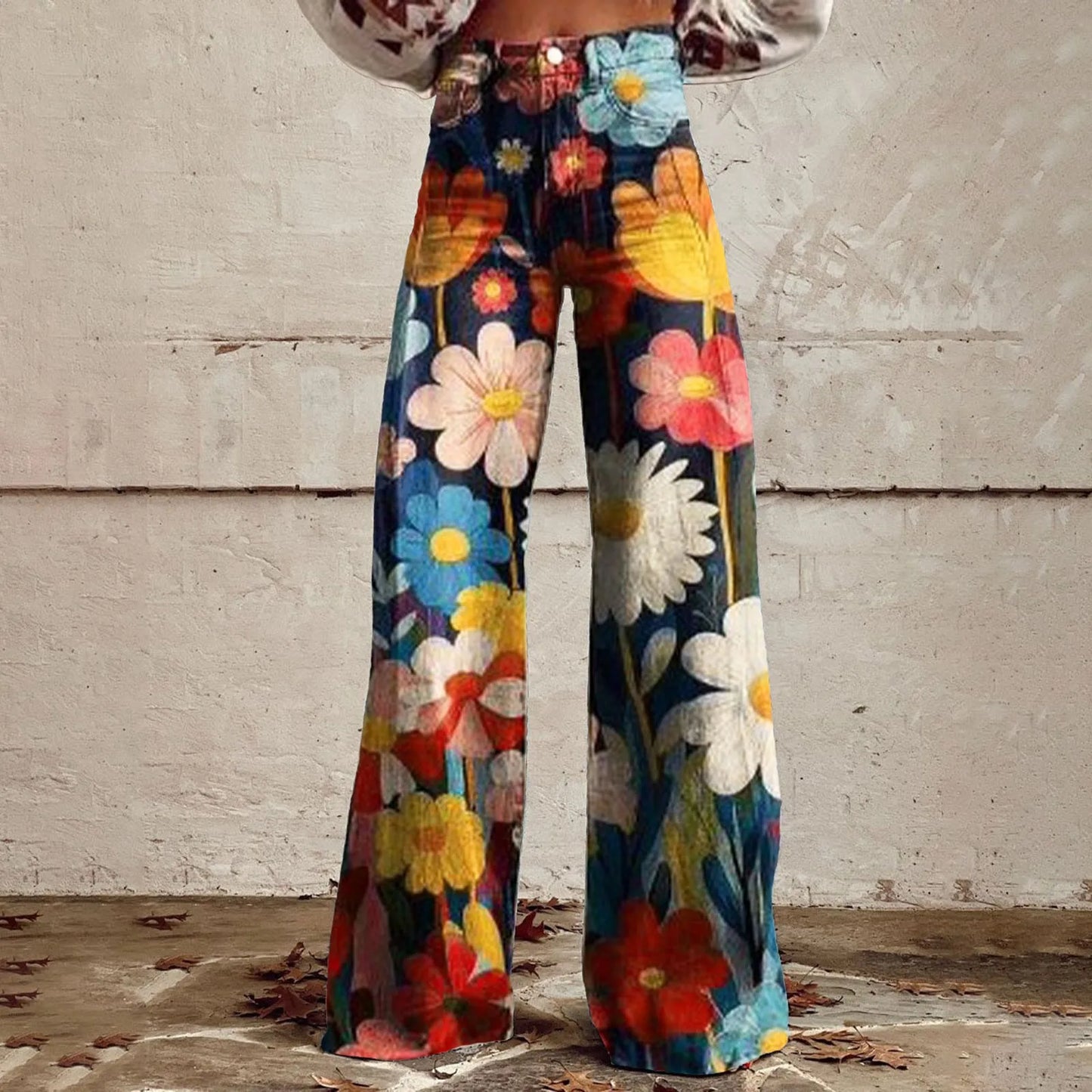 Vintage Floral Wide Leg High-Waisted Jeans