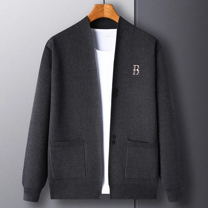 Mens Long Sleeve Knitted Cardigan with B Letter Embroidery