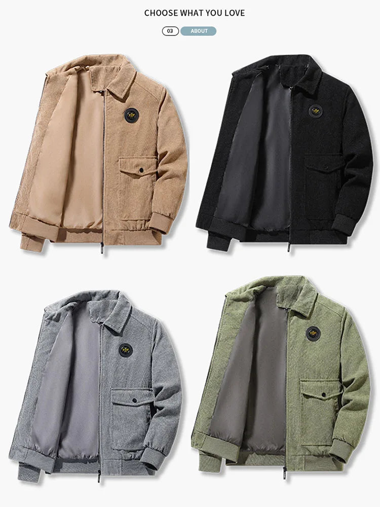 Mens Corduroy Fleece Jacket - New Autumn Winter Cotton-Padded Coat