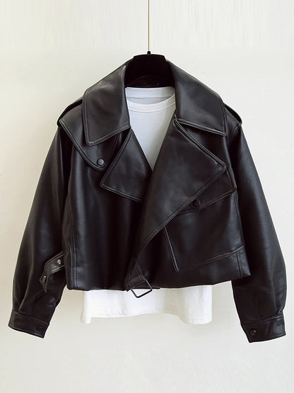 Faux Leather Biker Jacket - Womens Spring Streetwear in Red and White