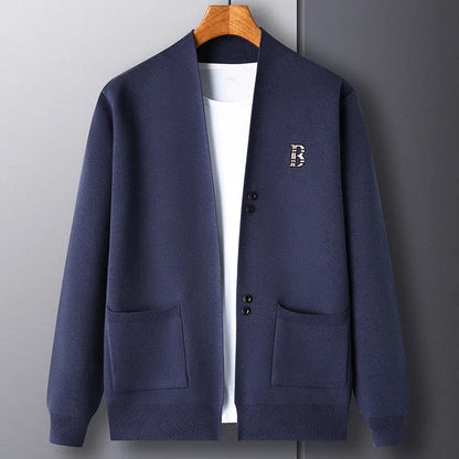 Mens Long Sleeve Knitted Cardigan with B Letter Embroidery