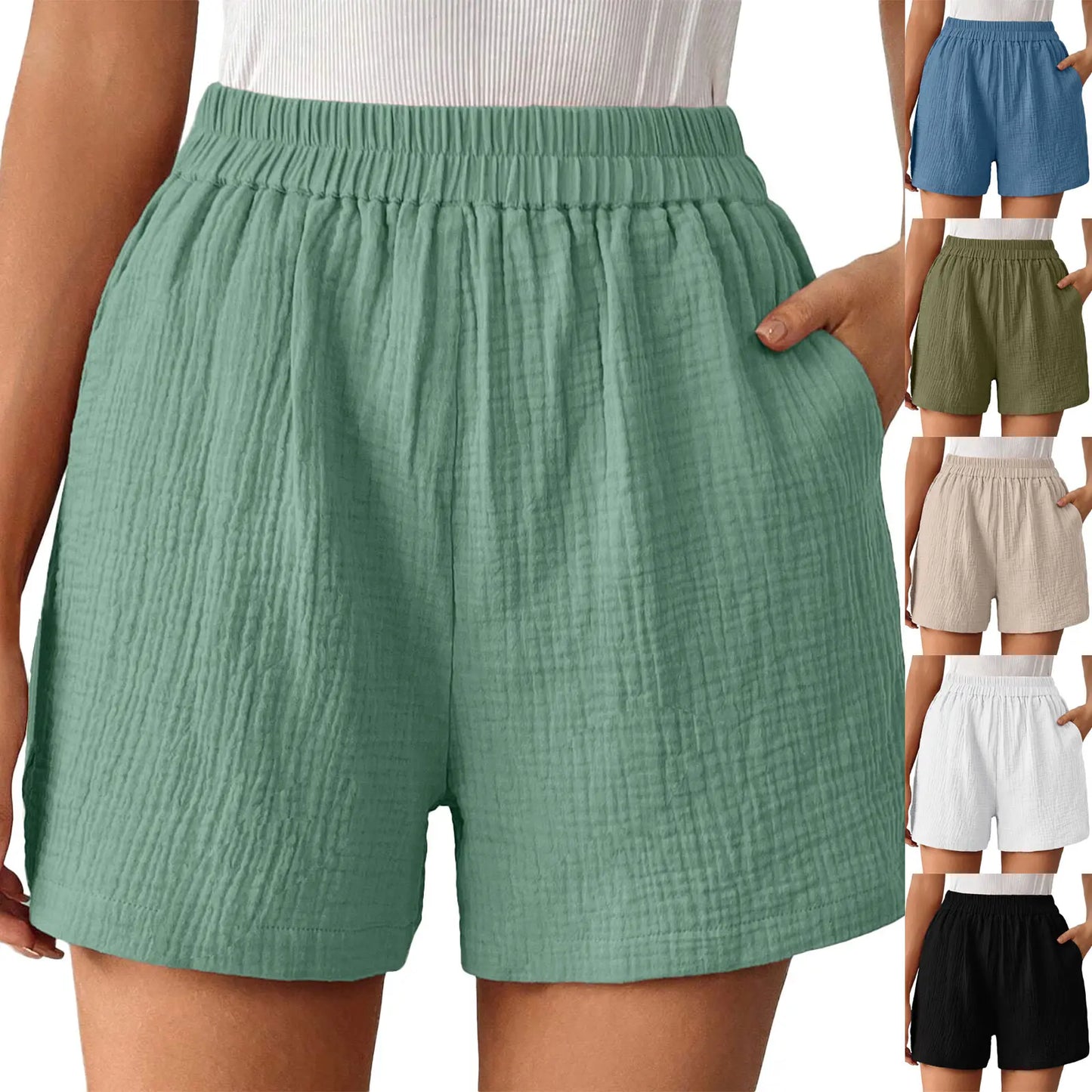 High Waist Cotton Pleated Shorts - Casual Womens Streetwear 2024