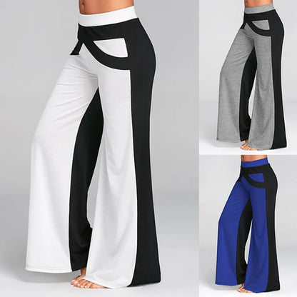 Womens Mid-Waisted Patchwork Bell Bottoms  Casual Flare Yoga Pants