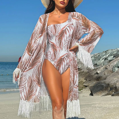 Chiffon Beach Cover-Up Set - Floral Print Bikini Wrap Swimwear