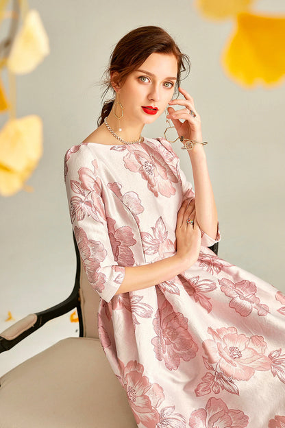 Boho Vintage Floral Dress - Elegant Jacquard Evening Party Outfit for Women