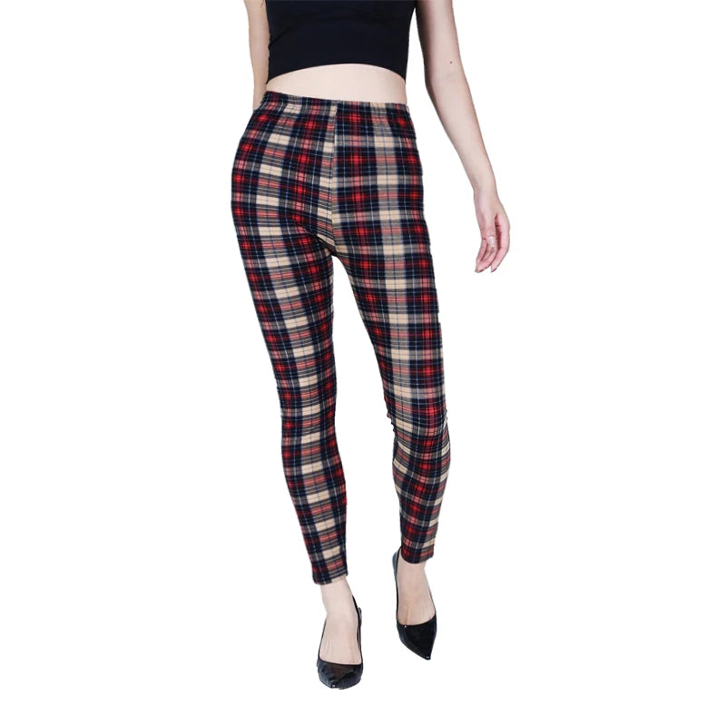 Khaki Plaid Womens Sports Leggings - Fitness Activewear for Women