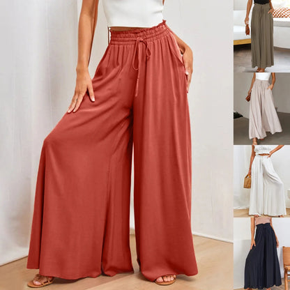 High Waist Wide Leg Pants - Casual Plus Size Summer Trousers