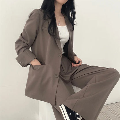 Womens Casual Blazer and Pant Set - Long Sleeve 2-Piece Outfit