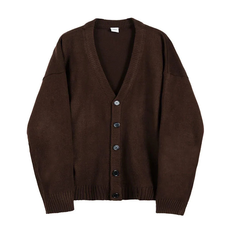 Mens Knitted Loose V-Neck Cardigan Coat