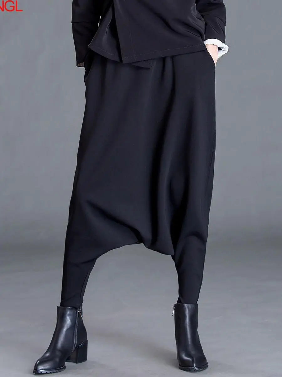 Womens Oversized Harem Pants - Loose Elastic Waist Trousers