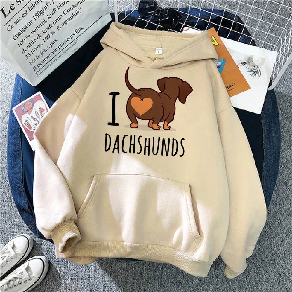 Funny Dachshund Hoodie for Women  Korean Style Anime Graphic Sweatshirt