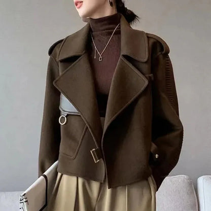 Korean Fashion Faux Woolen Blazer - Womens Fall Winter Long Sleeve Coat