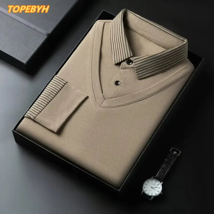 Mens Fake Collar Casual Long Sleeve Pullover Tee - Lapel Polo Sweater